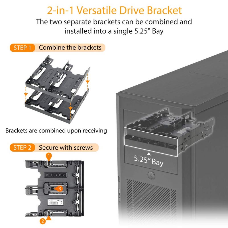 ICY DOCK 4 Bays Dual 2 x 2.5 inch Hard Drive SSD Mounting Bracket Adapter for External 5.25â€ Bay | Flex-FIT Quattro MB344SP - Image 2